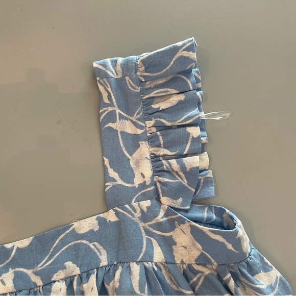 A New Day Blue & White Floral Linen Blend Paper Sack Maxi Dress w/ ruffles; L - Picture 7 of 14